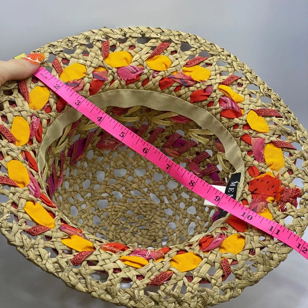 Vintage Boho Retro Multicolor Straw Bucket Hat Woven Made in Italy Shabby Chic